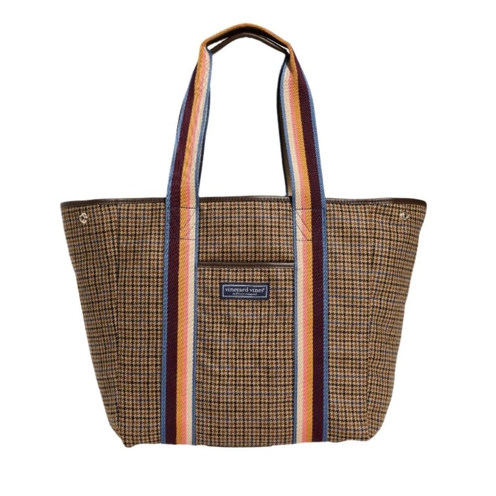 Vineyard Vines x Moon Tweed Snap Gusset Tote Wool Leather Handbag in Brown Bear